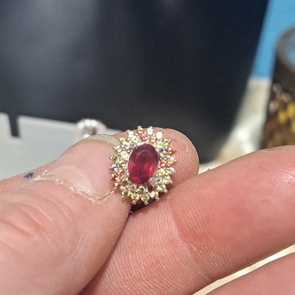 7x5mm Oval cut ruby w multicolored sapphire accent 925 w 14kwgp NWT - Picture 5 of 8